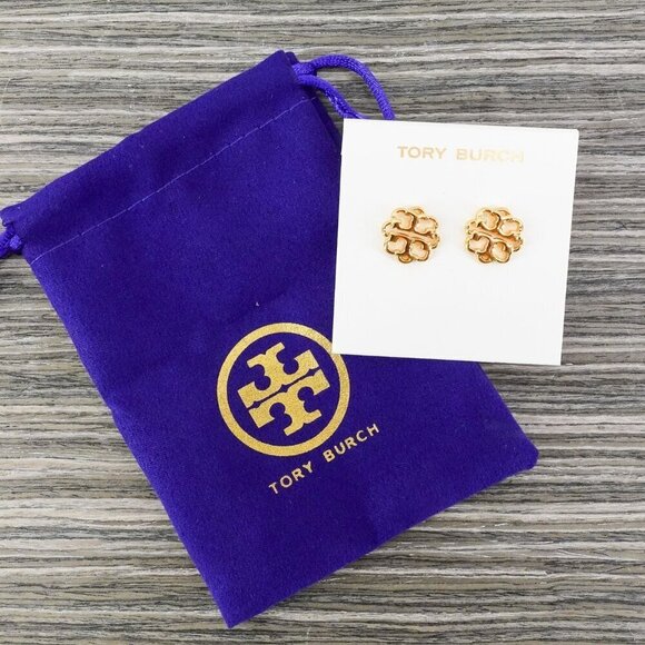 Tory Burch Gold Tone Stud Double T Logo Earrings Gold OS - Picture 11 of 12